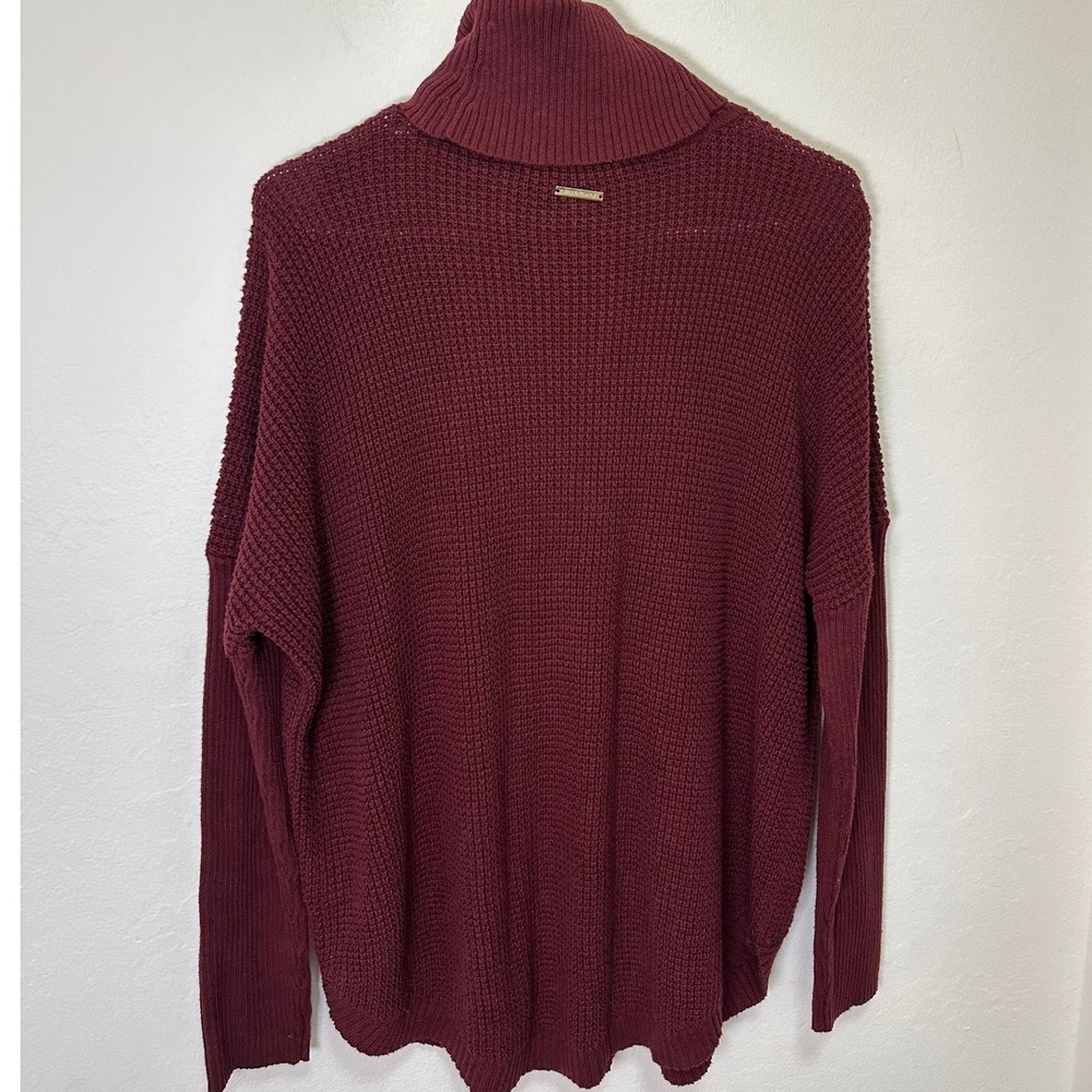 Michael Kors Burgundy Waffle Knit Turtleneck Sweater Women Size L Oversized Cozy - Picture 9 of 10